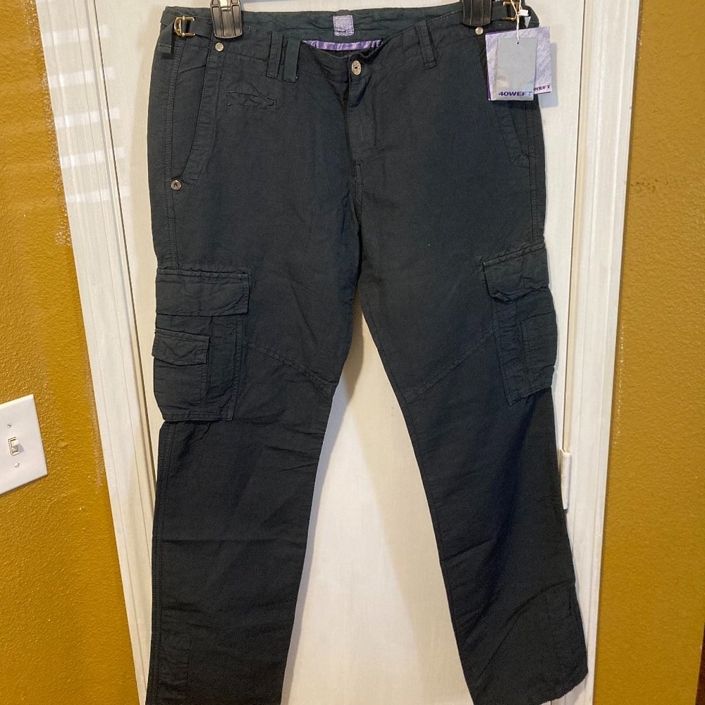40weft women's size 48 IT dark navy linen blend adjustable cargo pants 34x33
